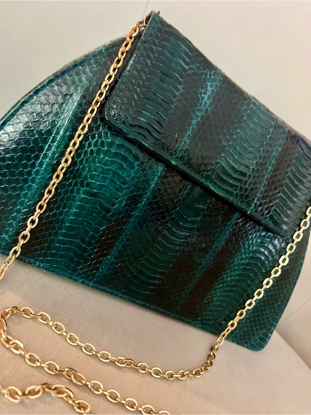 Vintage Genuine Python Skin Clutch – Teal Iridescent Snakeskin Evening Bag - Picture 11 of 14
